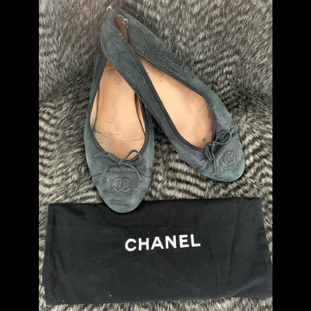 CHANEL classic Black Ballerina Leather Flats 41/11